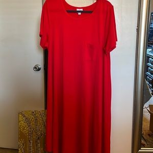 Lularoe Carly red orange high low dress with pocket on chest